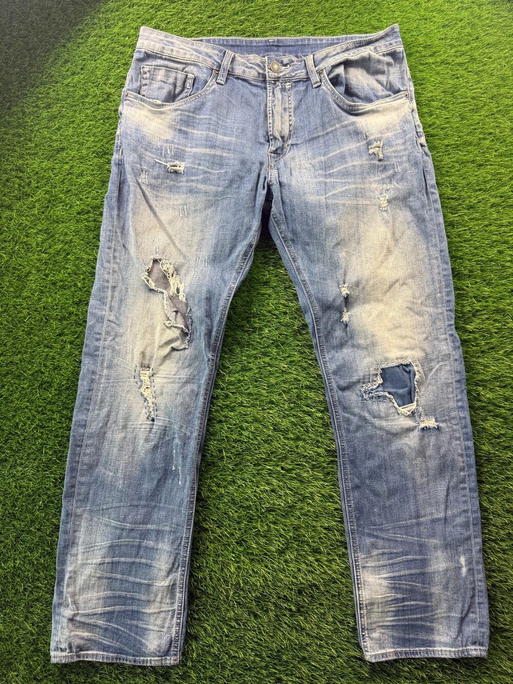 Buffalo David Bitton Jeans Mens 36x32 Blue Distressed Ripped Stretch Denim Pants